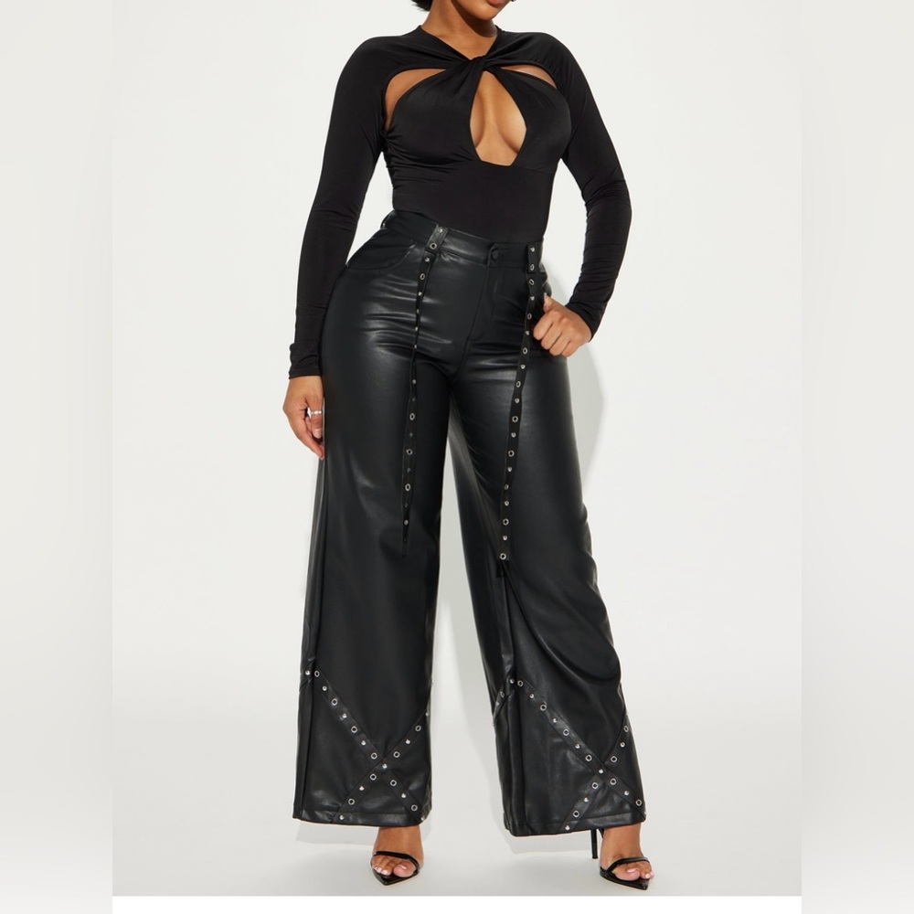 NWT-High waisted straight leg faux leather pants